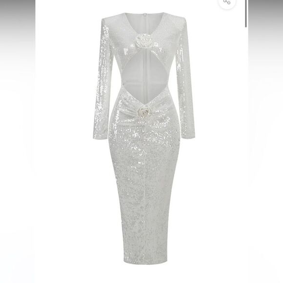 SEQUIN CUT OUT FLOWER MAXI DRESS - Picture 1 of 11